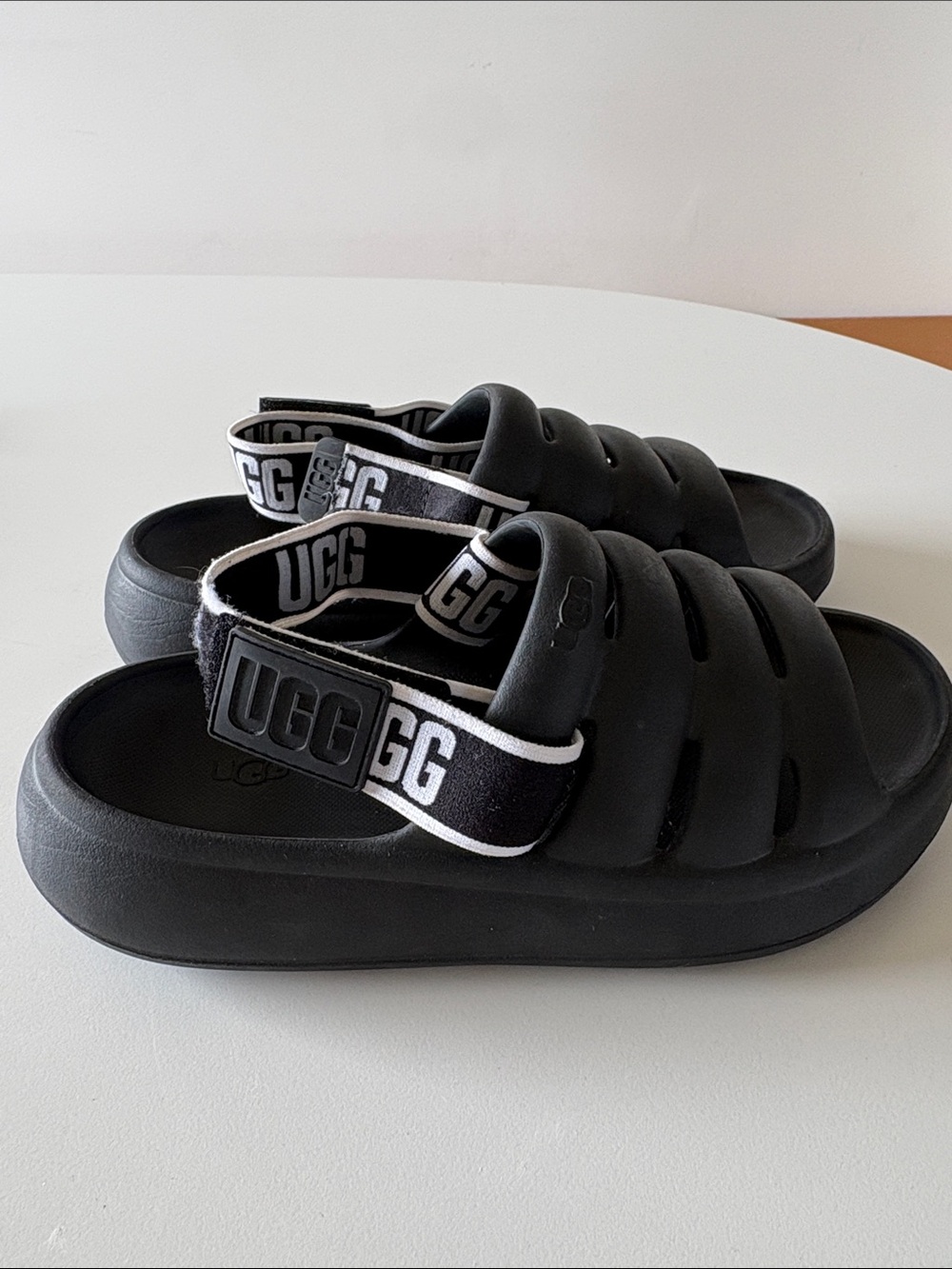 UGG Women’s Black Slip-On Foam Sandals with Branded Heel Strap - Picture 4 of 6